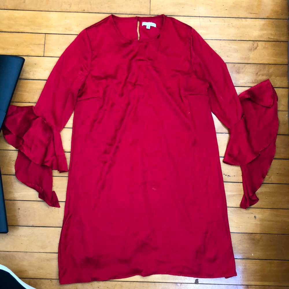 Red silk long sleeve holiday dress